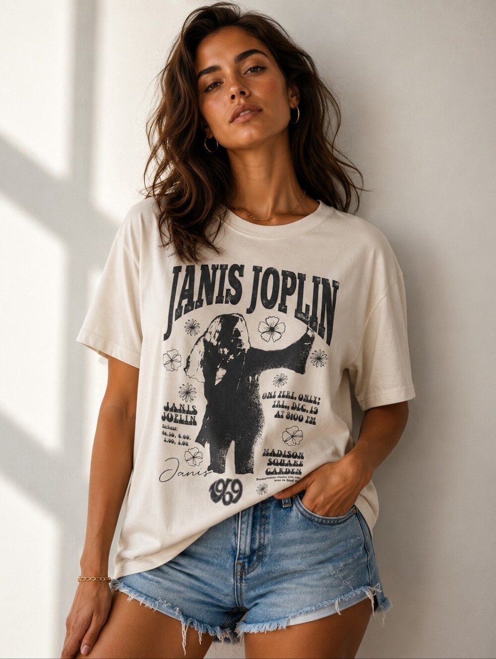 Janis Joplin 1969 Madison Square Garden Graphic Tee Beige NWT XS